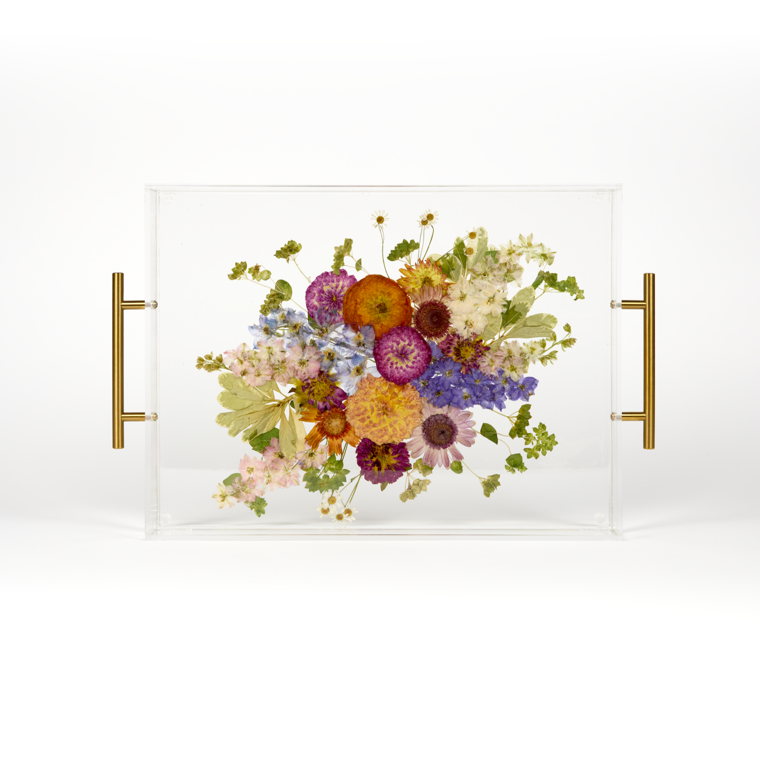 Pressed Flower Resin Serving Tray with Handles | 12x16