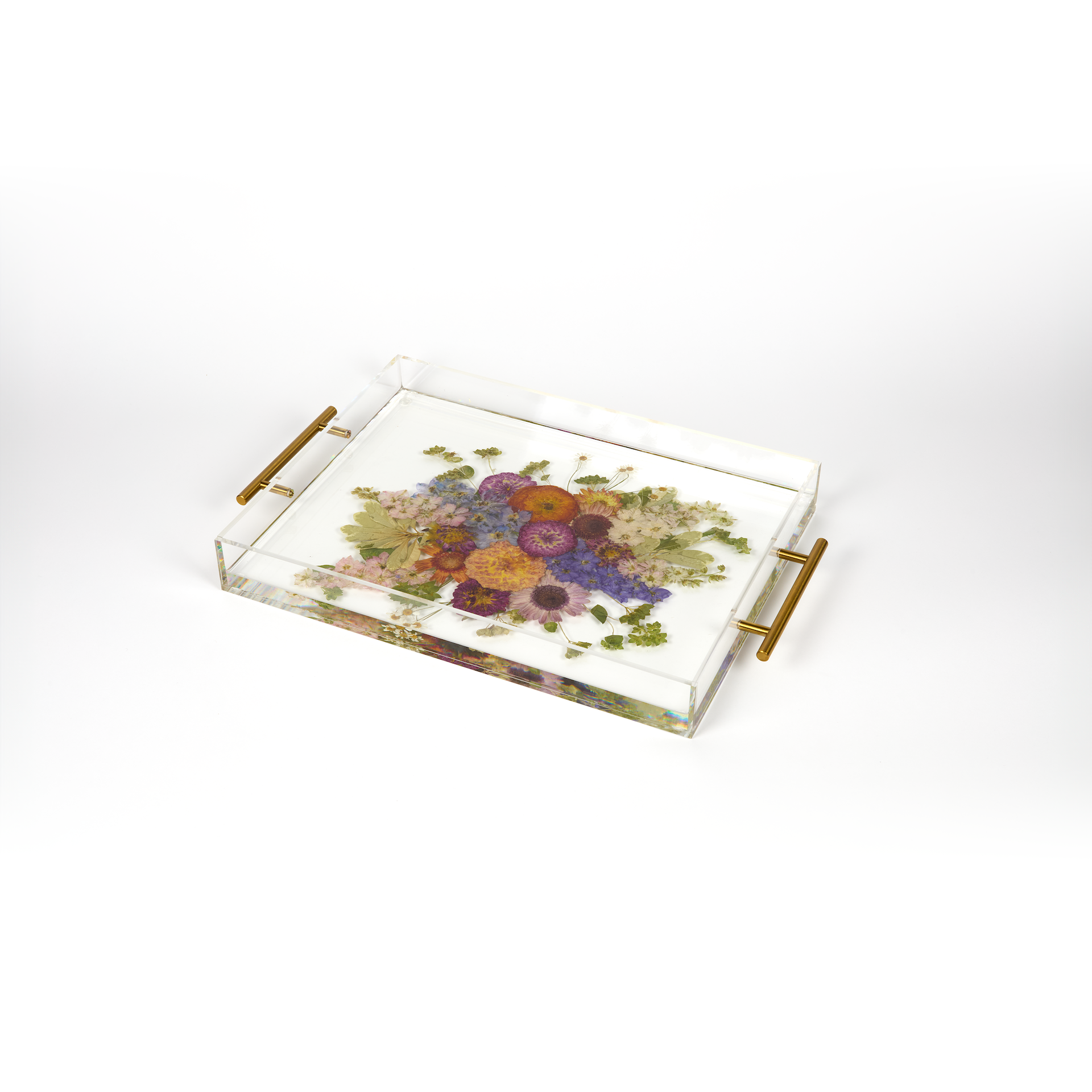 Pressed Flower Resin Serving Tray with Handles | 12x16