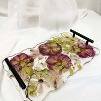 Pressed flower geode serving tray with black handles