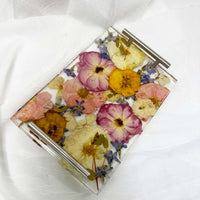 Pressed flower rectangle serving tray with silver handles