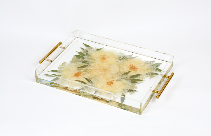 Pressed Flower Resin Serving Tray with Handles | 12x16