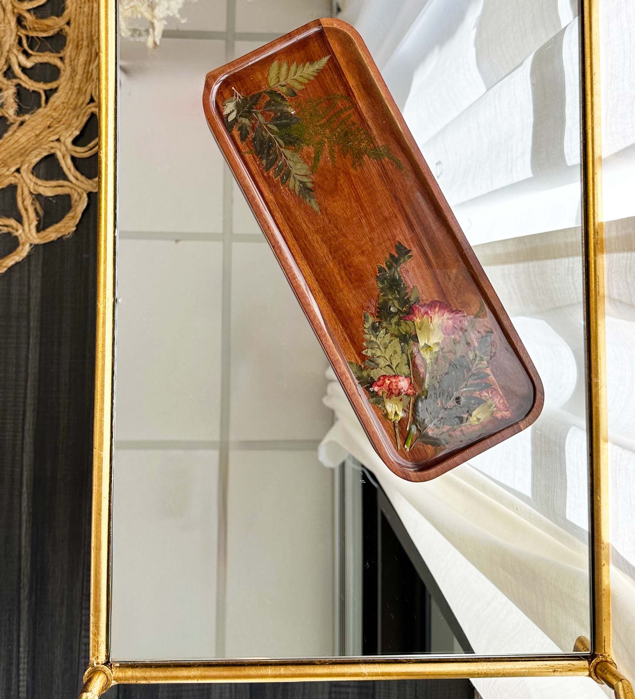 Pressed fern wooden display tray