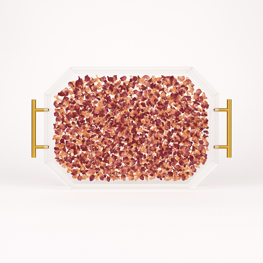 Dried Petal Confetti Resin Serving Tray with Handles | 12x16