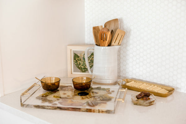 Wedding flowers turned into a bouquet preservation serving tray.