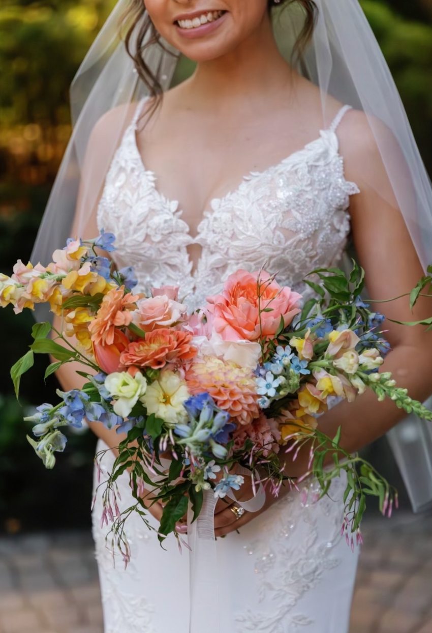 A beautiful bridal bouquet of colorful flowers that will be preserved by Element Design.