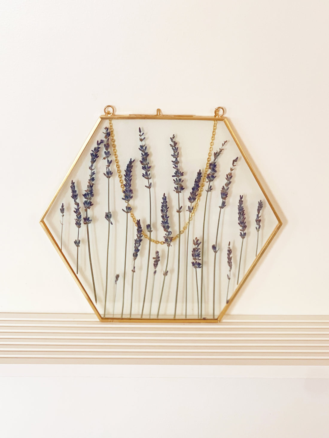 "Fields of Lavender" Pressed Flower Frame | Gold Hexagon