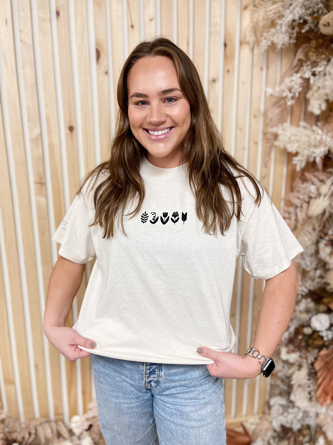 Natural-colored flower and botanical icon t-shirt from the Pressed Bouquet Shop