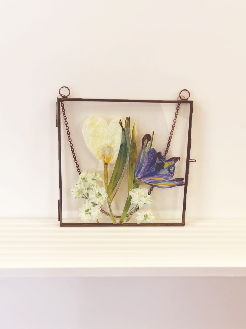 "Delicate Blooms" Pressed Flower Frame | Gunmetal Square