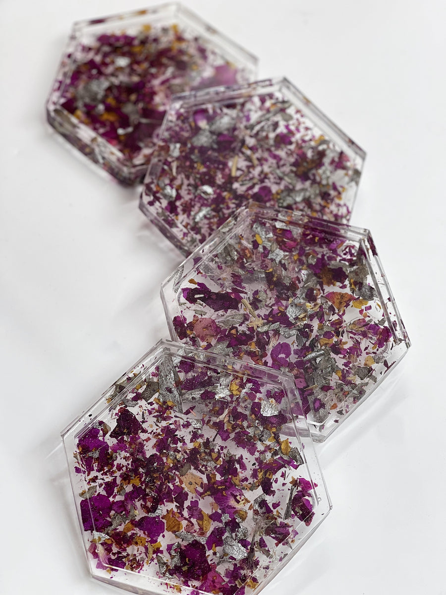 Dried Petal Confetti Resin Coasters | 4x4 | Set of 4