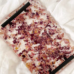 Petal confetti resin serving tray with black handles
