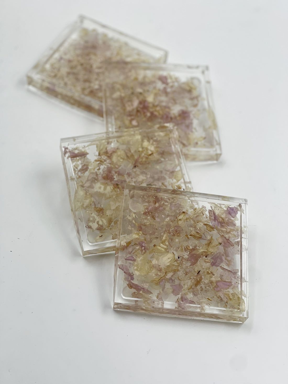 Square dried petal confetti resin coasters