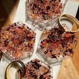 Hexagon petal confetti coasters as a jewelry dish