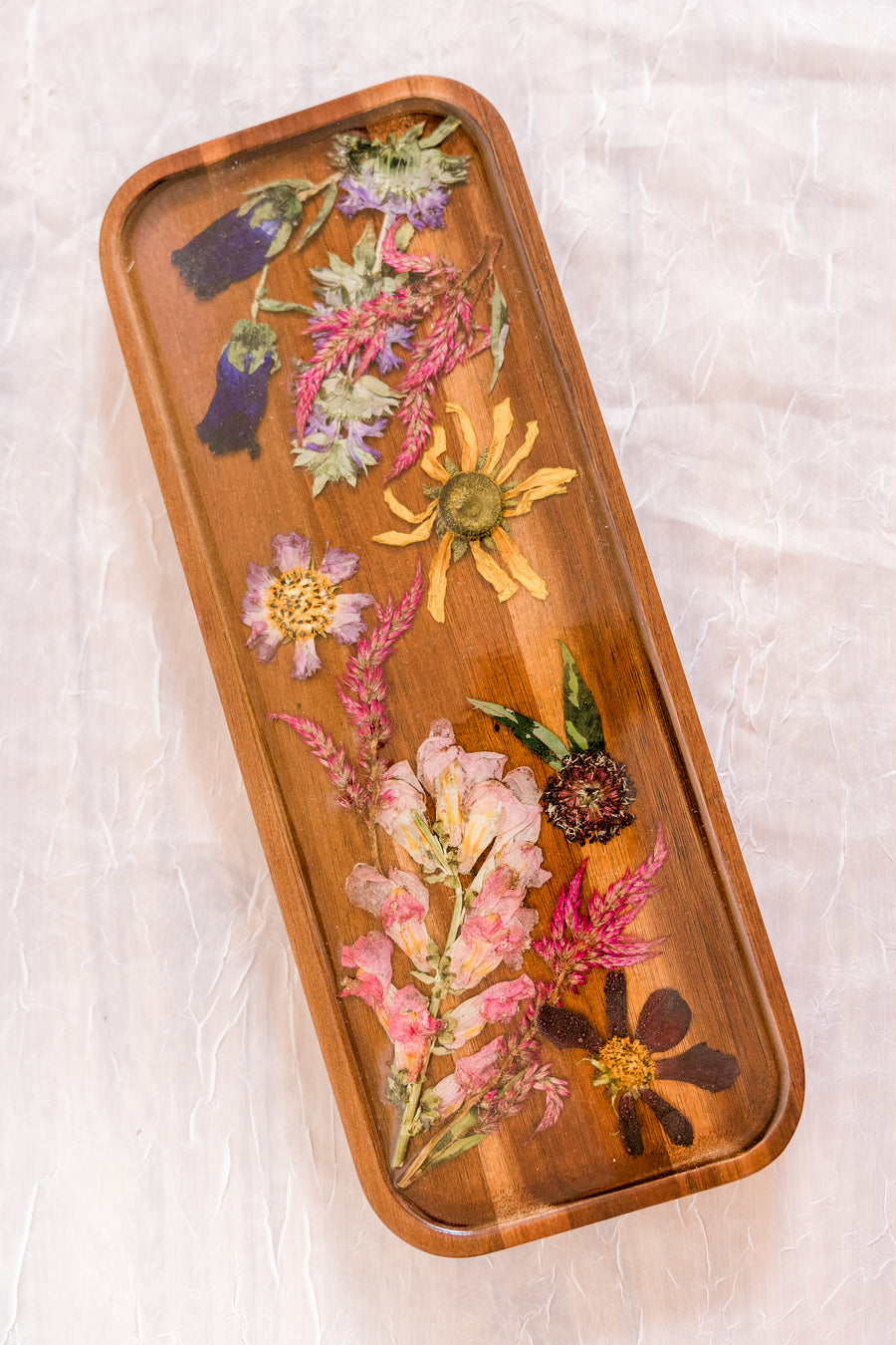 Moody Midsummer | Wooden Pressed Flower Resin Tray