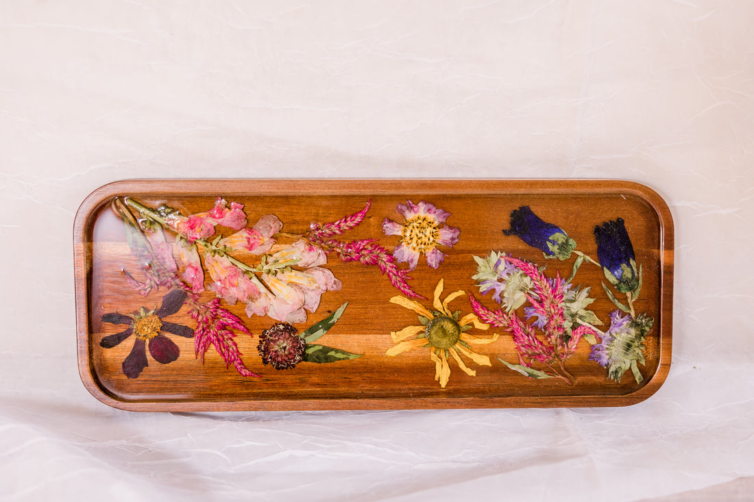 Moody Midsummer | Wooden Pressed Flower Resin Tray