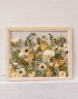 16x20 natural wood frame with pressed wedding flower horizontal field style design