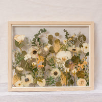16x20 natural wood frame with pressed wedding flower horizontal field style design