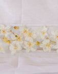 White orchids dried and preserved in a resin display tray as a functional piece of home decor