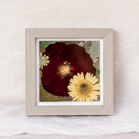 6x6 gray wood frame with pressed wedding flowers preserved as home decor