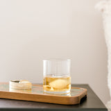 Showcasing wooden resin tray on night stand