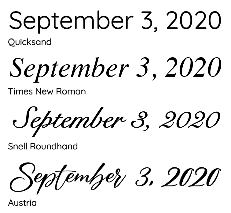 Vinyl date addition font choices for a float frame
