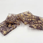 Square dried petal confetti with gold metallic flakes in resin coasters