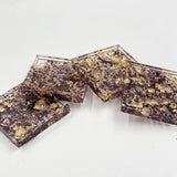 Square dried petal confetti with gold metallic flakes in resin coasters