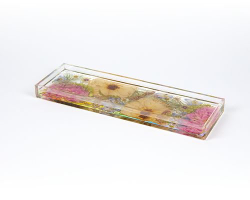 Pressed flower resin display tray for wedding bouquet preservation