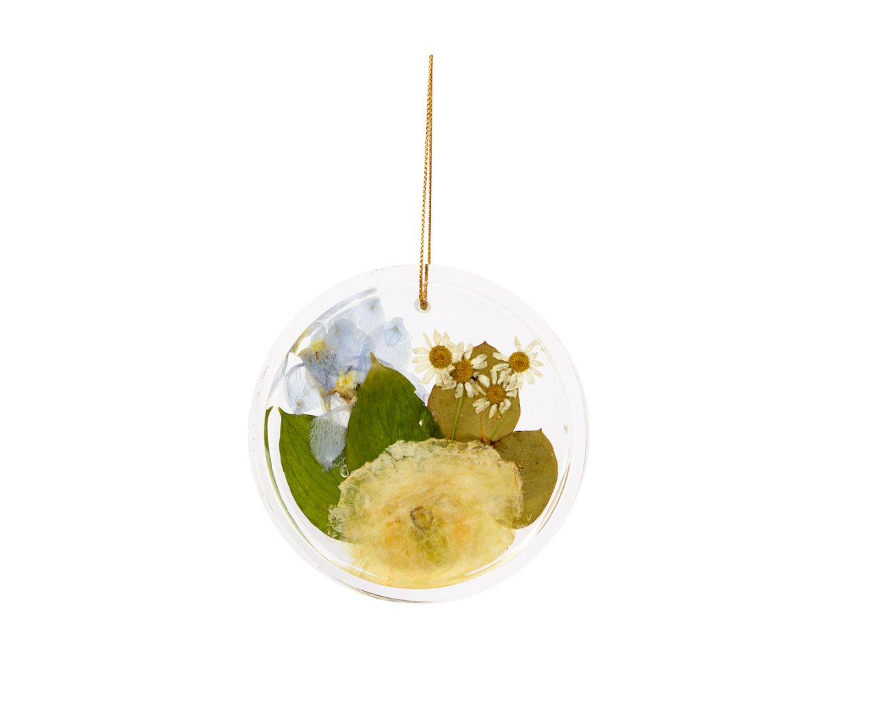 Circle shaped pressed flower resin ornament
