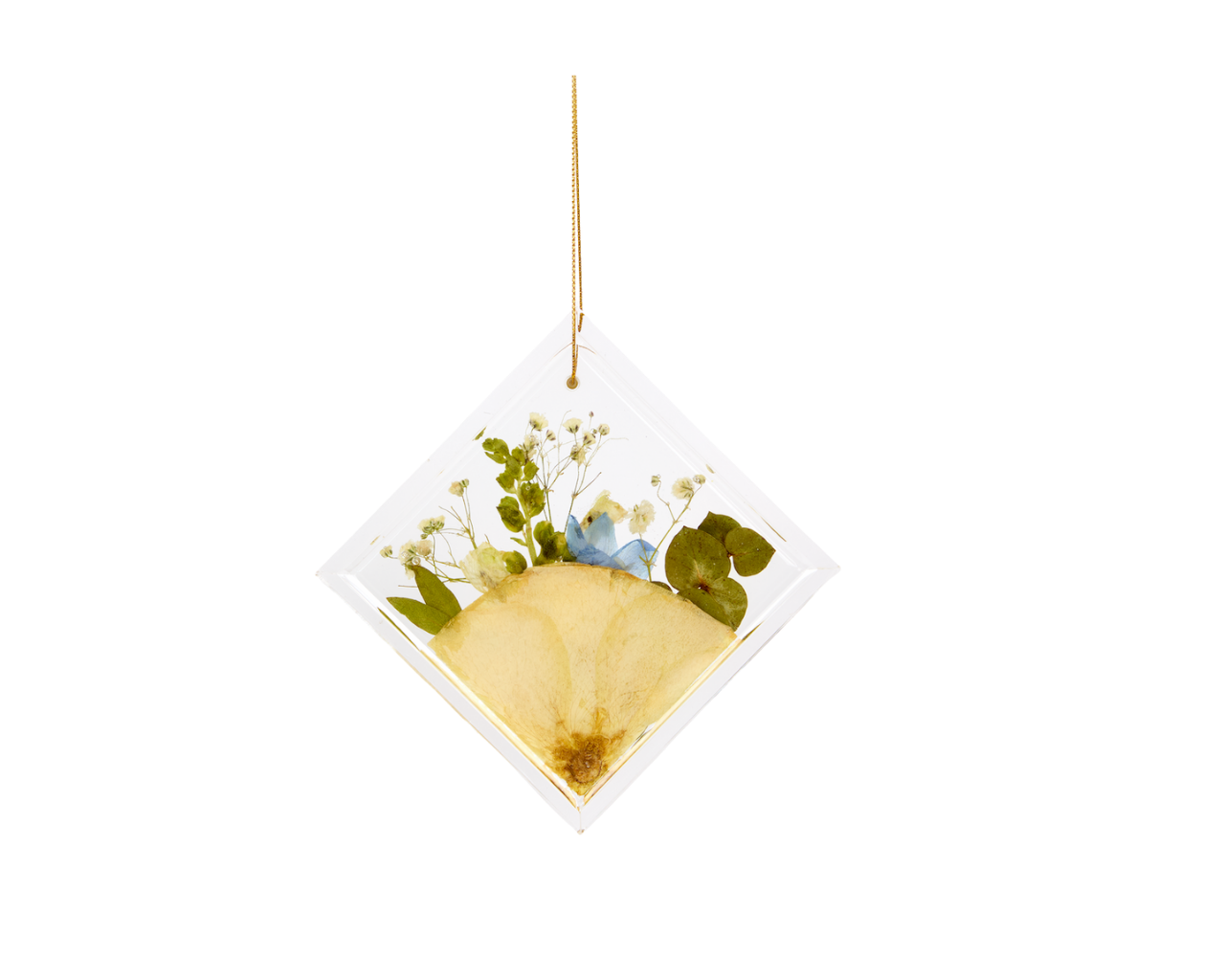 Diamond shaped pressed flower resin ornament