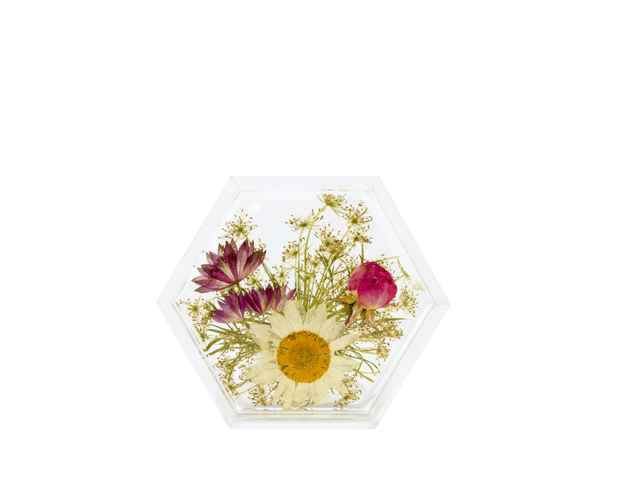 Hexagon pressed flower resin ring dish